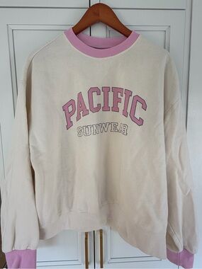 Pacific Sunwear Cream Crewneck with Pink Trim and PACIFIC Logo